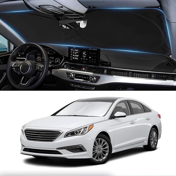 Custom Fit Sonata Windshield Sunshade for 2014 2015 2016 2017 2018 2019 Hyundai Sonata Front Window Shade Cover for Windshield Sun Visor Protector 210T Reflector Blocks UV Rays Cooler Car Accessories