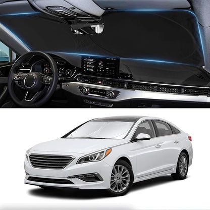 Custom Fit Sonata Windshield Sunshade for 2014 2015 2016 2017 2018 2019 Hyundai Sonata Front Window Shade Cover for Windshield Sun Visor Protector 210T Reflector Blocks UV Rays Cooler Car Accessories