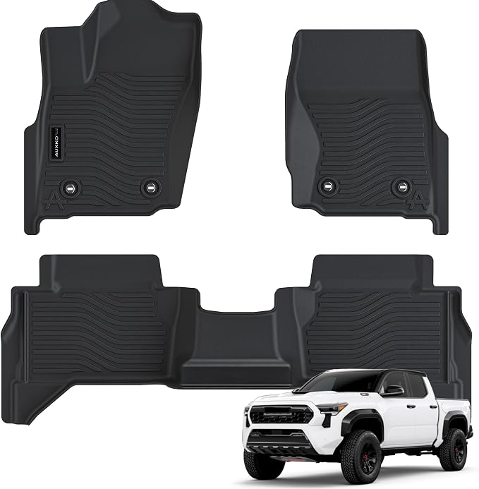 Auxko All Weather Floor Mats Fits for Toyota Tacoma Hybrid Double Cab 2026 2025 2024 TPE Liners Car Accessory Odorless Anti-Slip Floor Mats Black
