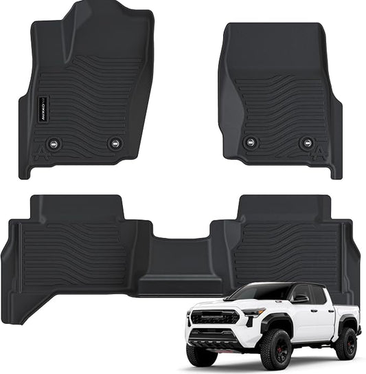 Auxko All Weather Floor Mats Fits for Toyota Tacoma Hybrid Double Cab 2026 2025 2024 TPE Liners Car Accessory Odorless Anti-Slip Floor Mats Black