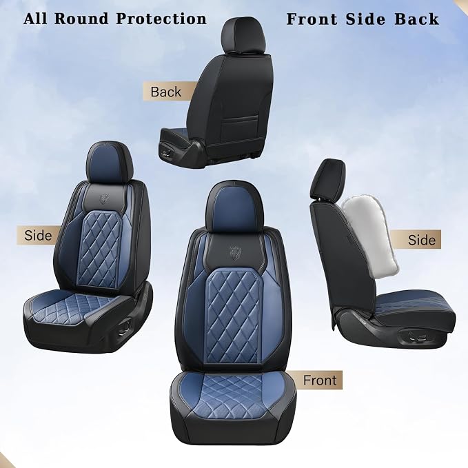 Coverado Seat Covers, Car Seat Cover Front Seats, Luxury Faux Leather Seat Cover, Black and Blue Seat Cover, Car Seats Protectors Waterproof, Automotive Seat Covers Universal Fit for Most Cars