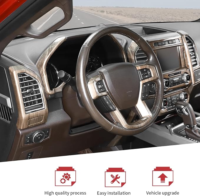 JeCar 16PCS Wood Grain Interior Trim Kit Fit for Ford F150 2015-2020 Interior Accessories