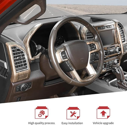 JeCar 16PCS Wood Grain Interior Trim Kit Fit for Ford F150 2015-2020 Interior Accessories