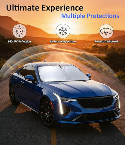 Windshield Sun Shade for 2020-2024 Cadillac CT4 Accessories, Car Front Window Sun Visor Protector & Heat Shield | 240T Sunshade Protection Blocks UV Rays Keep Your Car Cooler