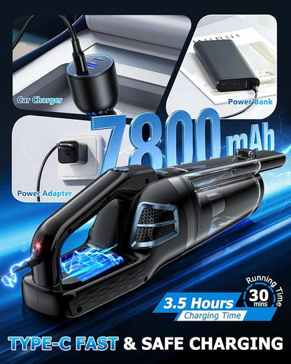 BQYPOWER Handheld Vacuum Cordless, 16000PA Strong Suction Hand Held Vacuum Cordless Rechargeable with Multiple Accessories, Portable Car Vacuum Cleaner High Power for Car Home Office