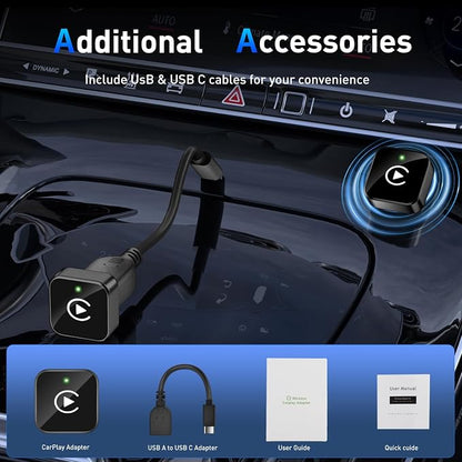iGENJUN Wireless CarPlay Adapter 2026 Upgrade Mini Design, USB/USB-C Plug & Play Converts CarPlay to Wireless - Easy Use Fast Stable Connection Car Play for iPhone & Android