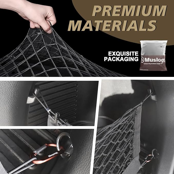 Muslogy Trunk Cargo Net Compatible with Toyota RAV4 2013-2018 Accessories, SUV Sedan Cargo Organizer Storage Net with Heavy Duty Carabiners