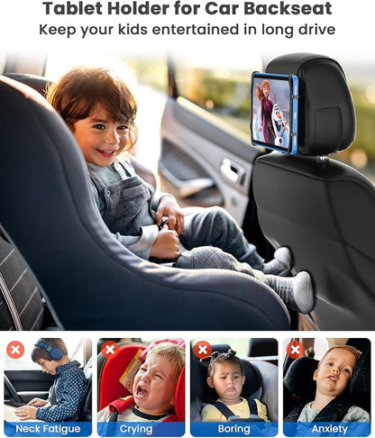 WONNIE Car Tablet Holder, Upgraded iPad Holders for Car Mount Headrest, iPad Mount Back Seat for Kids with Anti-Slip Strap, Silicone Holding Net/Fits All 7-12.9'' Tablets, 2 Pack