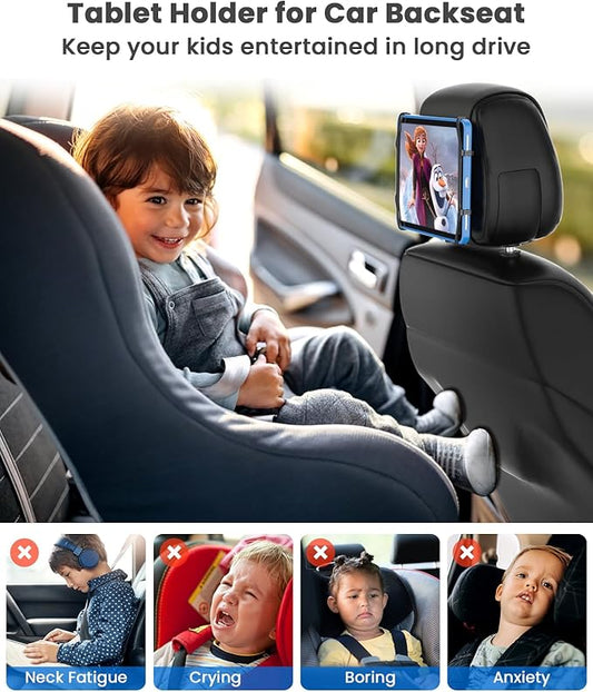 WONNIE Car Tablet Holder, Upgraded iPad Holders for Car Mount Headrest, iPad Mount Back Seat for Kids with Anti-Slip Strap, Silicone Holding Net/Fits All 7-12.9'' Tablets, 2 Pack