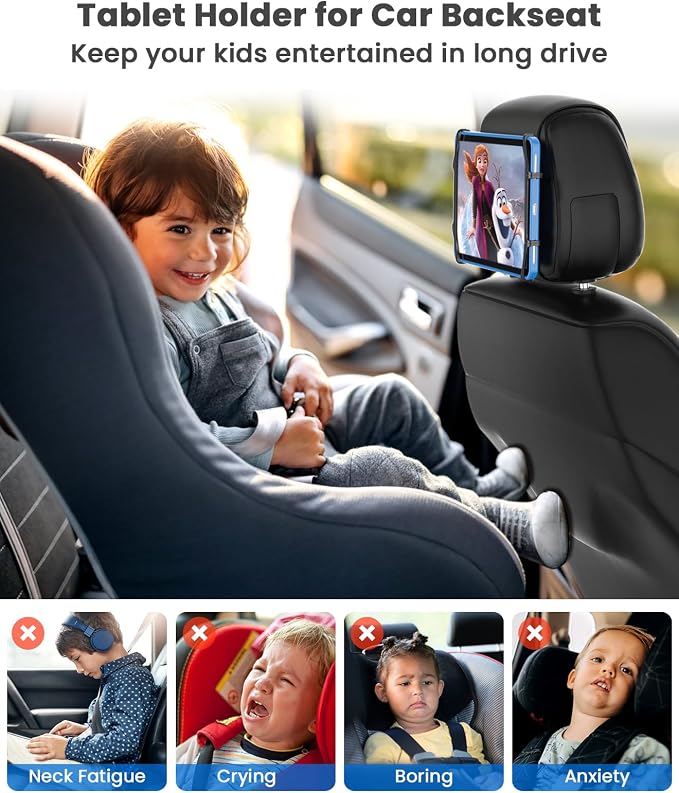 WONNIE Car Headrest Mount Holder for Tablets, Tablet Holder for Car Back Seat, Tablet Stand for Kids Fits for 7-12.9'' Devices, 4 Pack