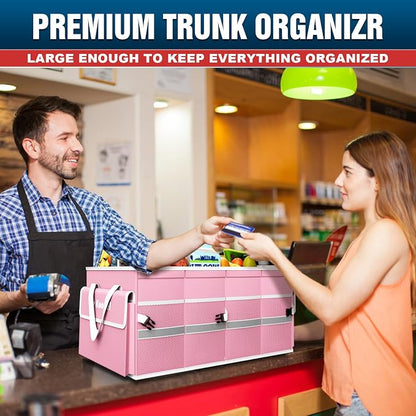 K KNODEL Car Trunk Organizer with Lid, Collapsible Car Trunk Storage Organizer, Car Organizer and Storage for SUV, Truck, Sedan (Medium, Pink)