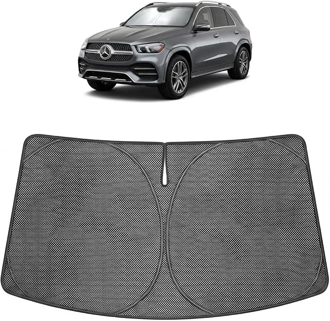 Proadsy Windshield Sun Shade Custom Fit Mercedes-Benz GLE 350 450 2020-2026 Ice Crystal Black Front Window Sunshade UV and Heat Blocker Foldable Visor Keeps Car Cooler for Summer Parking and Daily Use