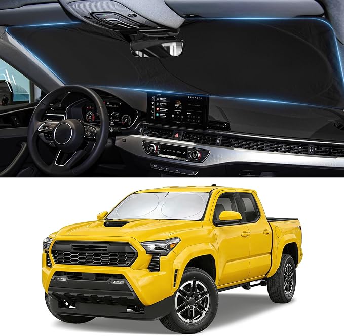 Sun Shade for Tacoma Windshield Sunshade fit for Toyota Tacoma 2016-2023 2024 2025 2026 2Dr 4Dr Pickup Foldable Front Window Cover Retractable Sun Visor Protector Keep Interior Cool