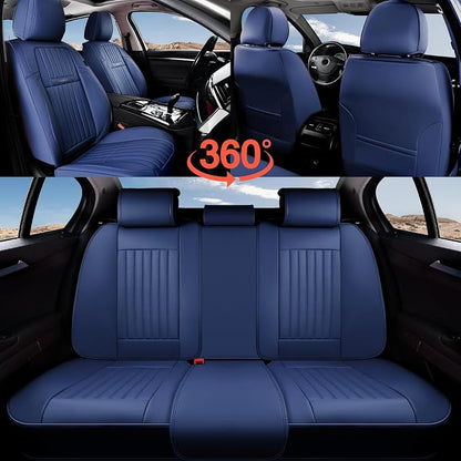 Coverado Car Seat Covers Full Set, Seat Covers for Cars, Car Seat Cover, Car Seat Protector, Leather Car Seat Cushion, Waterproof Car Seat Covers Front Seats and Back Fit for Most Cars(Blue)