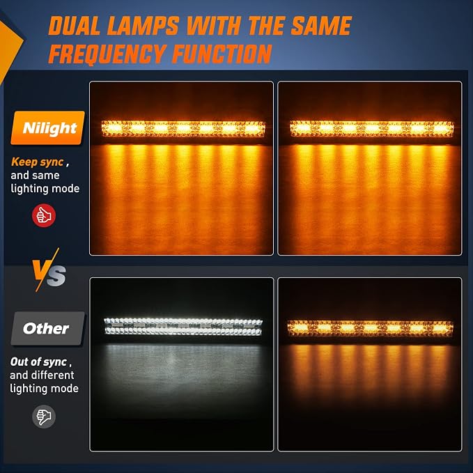 Nilight 20Inch 420W LED Light Bar Spot Flood Amber White Strobe 6 Modes with Memory Function Off-Road Truck Car ATV SUV Cabin Boat with 16AWG Wiring Harness Kit-1 Lead