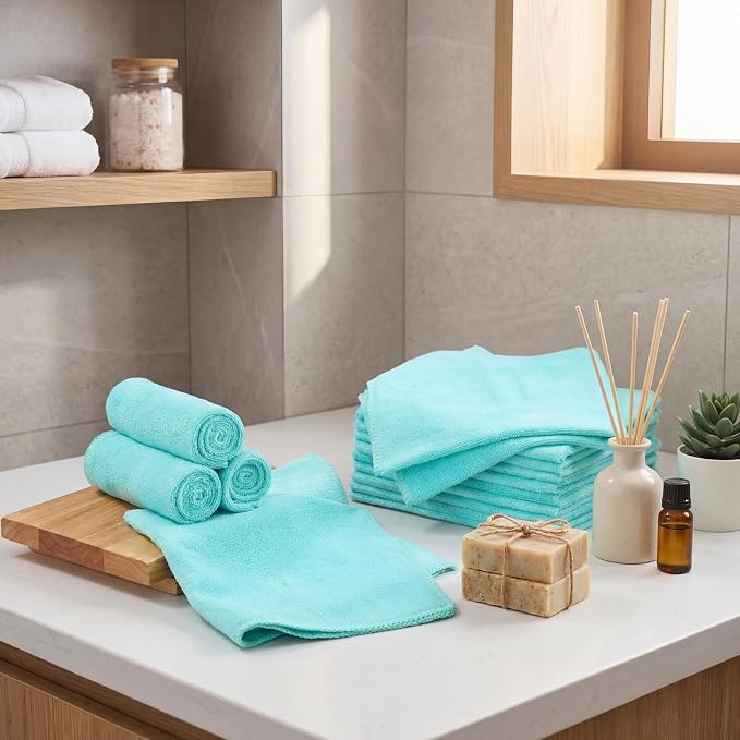 Nuenen Cleaning Cloths for Cars 16 x 16 Inch Ultra Absorbent Towels Drying Microfiber Reusable Cleaning Supplies House Kitchen Window Microfiber Towel(Teal Blue,60 Pcs)