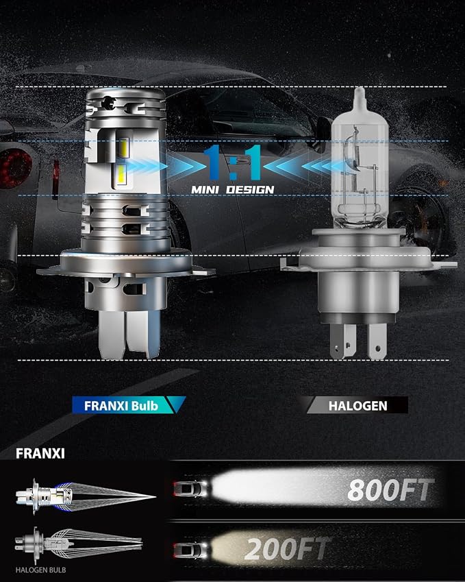 FRANXI H4/9003/HB2 Bulbs, 600% Super Bright 16000LM, 6000K Cool White, IP67 Waterproof, H4 9003 Fog Lights Accessory Light Kits., Plug and Play, Pack of 2