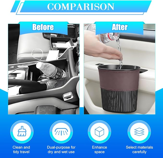 Zpana Car Trash Can, Portable Mini Vehicle Cup Holder Hanging Garbage Container, Multifunctional Automotive Side Door Trash Organizer Can Accessories, Universal for SUV, Sedan, Truck (Brown)
