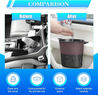 Zpana Car Trash Can, Portable Mini Vehicle Cup Holder Hanging Garbage Container, Multifunctional Automotive Side Door Trash Organizer Can Accessories, Universal for SUV, Sedan, Truck (Brown)