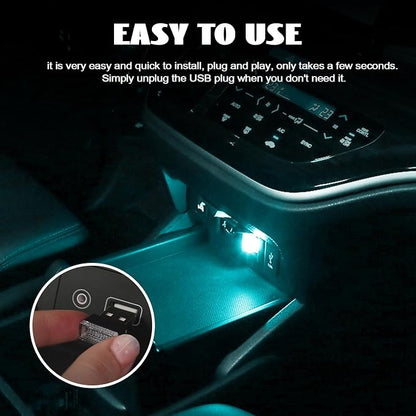 NTNEV 4PCS USB LED Car Interior Atmosphere Lamp, Mini Led USB Lights for Car Decoration, Ambient Lighting Kit, Plug-in USB Interface, Universal Car Interior Accessories (Ice Blue)