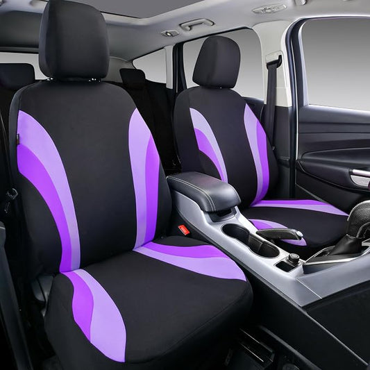 CAR PASS Line Rider Sporty Front Seat Covers,Purple Car Seat Covers Two Front Seats Only for Cute Women Girl, Airbag Compatible,Universal Fit Sedans,Cars,Vans,SUV,Truck(Black and Purple)