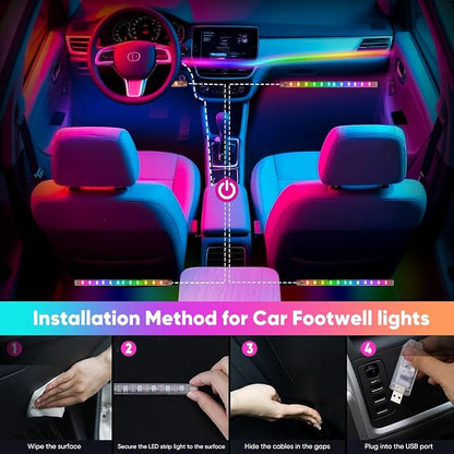 5 in 1 Acrylic LED Lights for Car, RGB Ambient Lighting Car LED Lights Interior with 16 Million Colors, Music Sync,App & USB & Remote Control Interior Car Lights for Dashboard Decorations.
