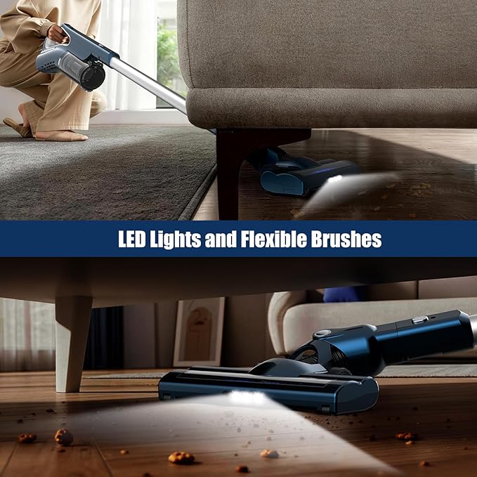 Corded Vacuum Cleaners For Home, 500W Powerful Suction With Dual HEPA Filters, LED Lights & 16.7ft Power Cord, One-Touch Release Dust Cup, Converts To Handheld Vacuum For Pet Hair Hard Floor (VA002)