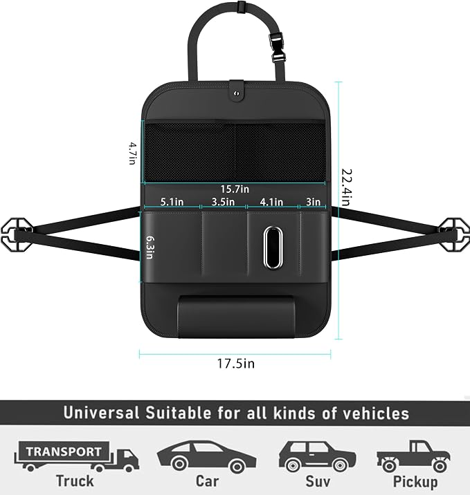 GMQ Backseat Car Organizer with Tray 1 Pack,Car Backseat Organizer with Foldable Table for Kids,Multifunctional Seat Back Organizer with Storage Pockets Car Storage Organizer (Black)