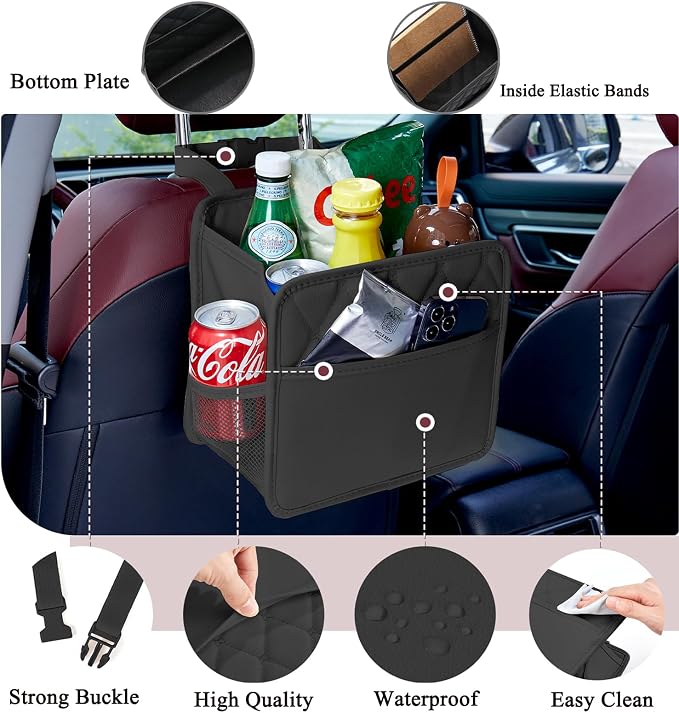 Car Seat Organizer, Backseat Car Organizer, Leather Waterproof Car Back Seat Organizer with Cup Holder Over the Car Seat & Headrest Organizer Backseat Hanging Car Seat Holder Bags