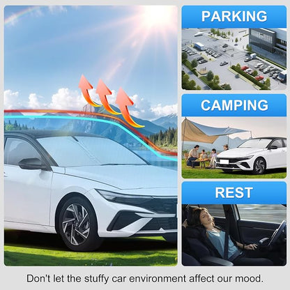 Custom Fit Windshield Sun Shade for Hyundai Elantra 2021-2026 | Custom Fit Windshield Cover, Blocks UV Rays, Double-Layer Heat Shield, Durable Frame, Easy Fold & Storage