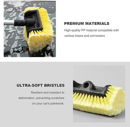 10.2" Car Wash Brush Head, Flow-Thru Auto Camper Cleaning Brushes with Soft Bristle, Universal Detailing Brush Head for Vehicle Boat Exterior Washing, Car Accessories (Yellow)