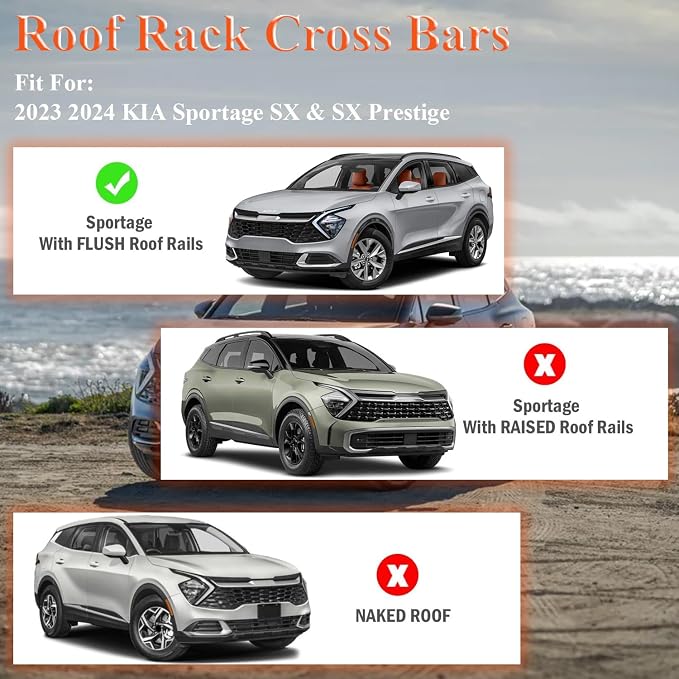 Roof Rack Cross Bars Compatible with 2023 2024 KIA Sportage SX & SX Prestige with Raised Side Rails,Aluminum Heavy Duty Roof Rails Cross Bars for Rooftop Cargo Carry Luggage Kayak Canoe Bike Snowboard