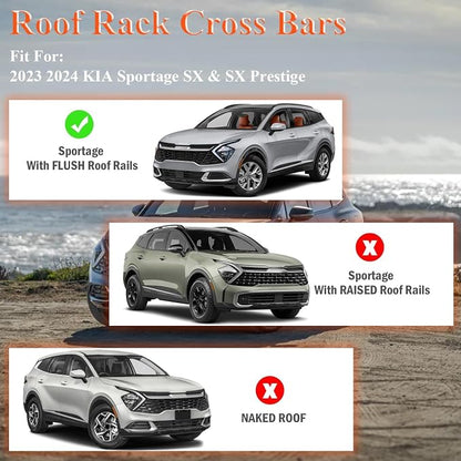 Roof Rack Cross Bars Compatible with 2023 2024 KIA Sportage SX & SX Prestige with Raised Side Rails,Aluminum Heavy Duty Roof Rails Cross Bars for Rooftop Cargo Carry Luggage Kayak Canoe Bike Snowboard