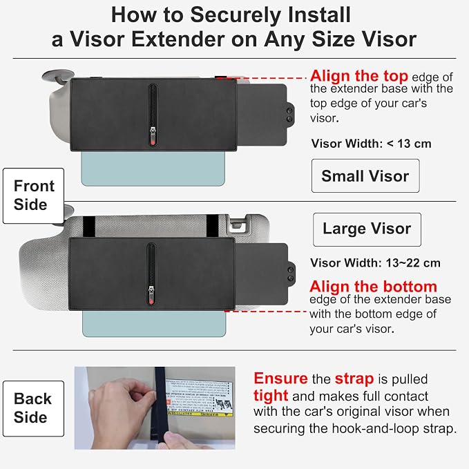Veharvim Sun Visor Extender for Car (Zipper Slider& Prevents Fingerprints, UV400, PC Lens), Visor Extender Attachment for Car Visor, Anti-Glare for Safe Driving (Driver Side)