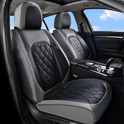 Coverado Car Seat Covers Front Seats, Waterproof Seat Covers, Faux Leather Car Seat Covers 2 Pack, Universal Car Seat Protector Front Seat Cover Fit for Most Cars Trucks SUV- Gray&Black