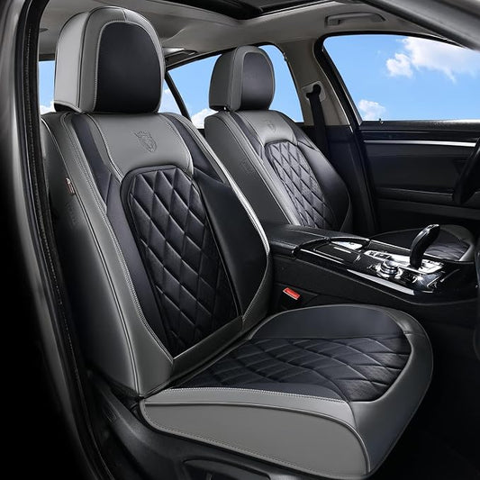 Coverado Car Seat Covers Front Seats, Waterproof Seat Covers, Faux Leather Car Seat Covers 2 Pack, Universal Car Seat Protector Front Seat Cover Fit for Most Cars Trucks SUV- Gray&Black