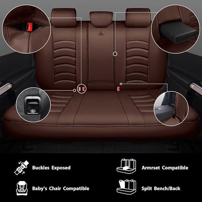 CAR PASS 3D Foam PU Leather Car Seat Covers, Universal Seat Covers Full Sets for Trucks SUV Sedan Automotive Seat Covers Armrest Airbag Compatible Waterproof Comfortable Faux Nappa Leather All Brown