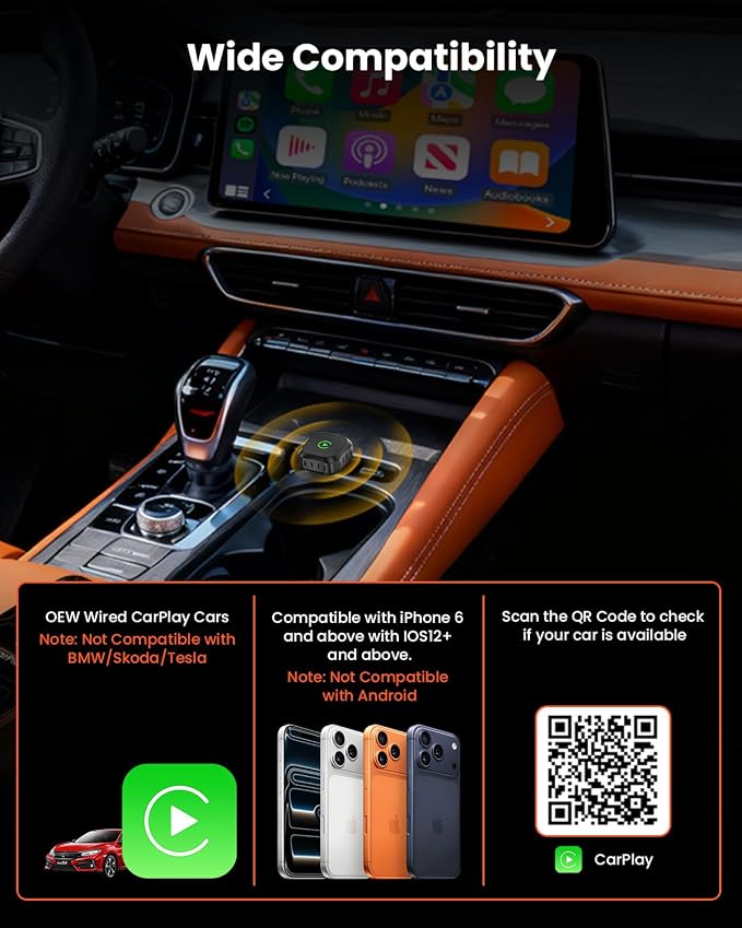 Wireless 2-in-1 CarPlay Adapter for Android: BANKKY Fast Auto-Connect 5GHz Dual-Band Car Adapter for iPhone Stable Connection Plug & Play Low Latency Mini Upgraded Wired to Wireless for CarPlay