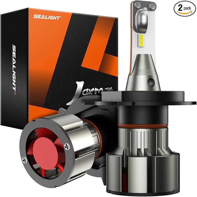 SEALIGHT H4 LED Bulbs, L2 9003 HB2 24,000LM Super Brightness 6000K Cool White Fog Bulbs, IP68 Waterproof, Plug and Play, 15000RPM Turbo Fan, 60000Hrs Lifespan, 1:1 Size Driving Bulbs, Pack of 2