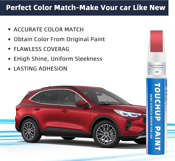 Rapid Red Metallic Tinted Clearcoat(D4) Touch Up Paint Compatible with Ford 2-in-1 Car Scratch Repair Pen for Rock Chips, Door Scratches&Paint Nicks Exact Color Match Quick Dry DIY Fix for F-150