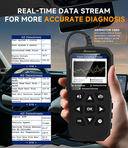 OBD2 Scanner,V880 Check Engine Light Car Code Reader with Reset,4-in-1 Graphic Live Data,I/M Smog Test, Scan Tool Diagnostic Scanner for All OBDII Vehicles After 1996,Work for DIY,Home Use,Mechanic