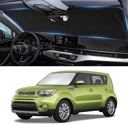 Sun Shade for Soul Windshield Sunshade Custom Fit 2014-2019 Kia Soul Base Accessories Front Window Cover Retractable Sun Visor Protector Keep Interior Cool UV Blocker
