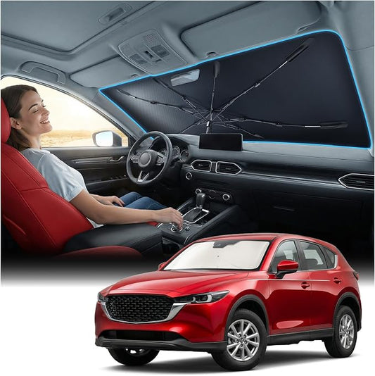 [Upgraded] Nmoiss Windshield Sun Shade Umbrella, [Vinyl Coating Heat Shield] Protect Car from Sun Rays & Heat Damage Keep Cool and Protect Interior, Spring Structure Edge, Standard Medium