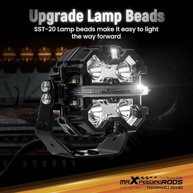 maXpeedingrods 2 x 3.5 160W Offroad Lights, LED Light Bar 19200LM with White Amber DRL, 270°Side Shooter Pod Lights, Fog Spot Light with Black Covers for Jeep Wrangler,Trucks UTV ATV Motorcycles