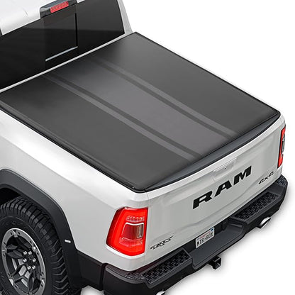 MotorBox Stripe Truck Tonneau Cover for Ram 1500 (2009-2026) / Ram 2500 & 3500 (2009-2026) with Extra Short 5.7 ft Bed Length, All-Weather Soft Roll-Up Truck Bed Cover