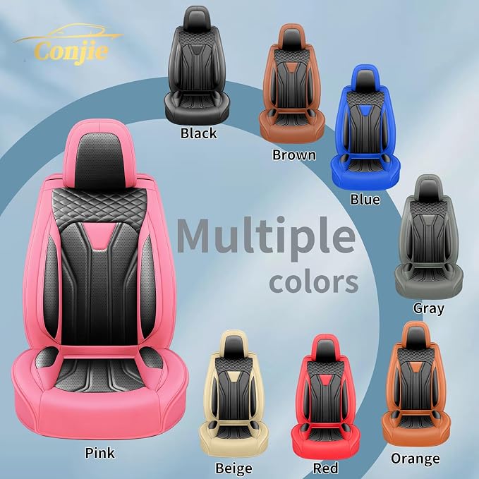 Fit Renegade Car Seat Covers for Jeep Renegade 2015-2024 -Full Set Premium Leather, Waterproof & Breathable，All-Weather Seat Cushion Protecto & Airbag Compatible, 2 Front Seat Pink&Black