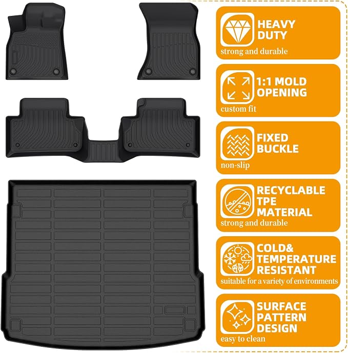 Floor Mats for Audi Q5 & SQ5 2018 2019 2020 2021 2022 2023 2024 2025, TPE 2020 Q5 Floor Mats 1st & 2nd Row & Cargo Liner,Waterproof Summer Winter Non-Slip Floor Liners Car Accessories