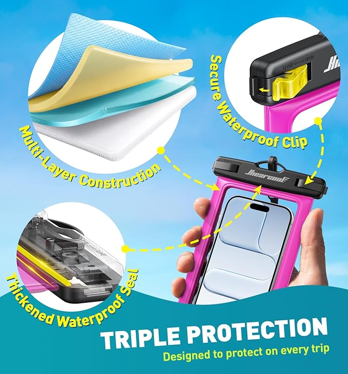 Hiearcool Waterproof Phone Pouch,Waterproof Phone Case for iPhone 17 16 15 14 13 Pro Max Plus up to 8.9",IPX8 Cellphone Dry Bag for Beach Cruise Travel-Bright Red-2Pack