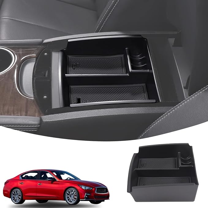 Lcojicep Center Console Armrest Box Storage Box Tray Compatible with Infiniti Q50 2013 2014 2015 2016 2017 2018,Armrest Box Storage Box Secondary ABS Insertion Tray
