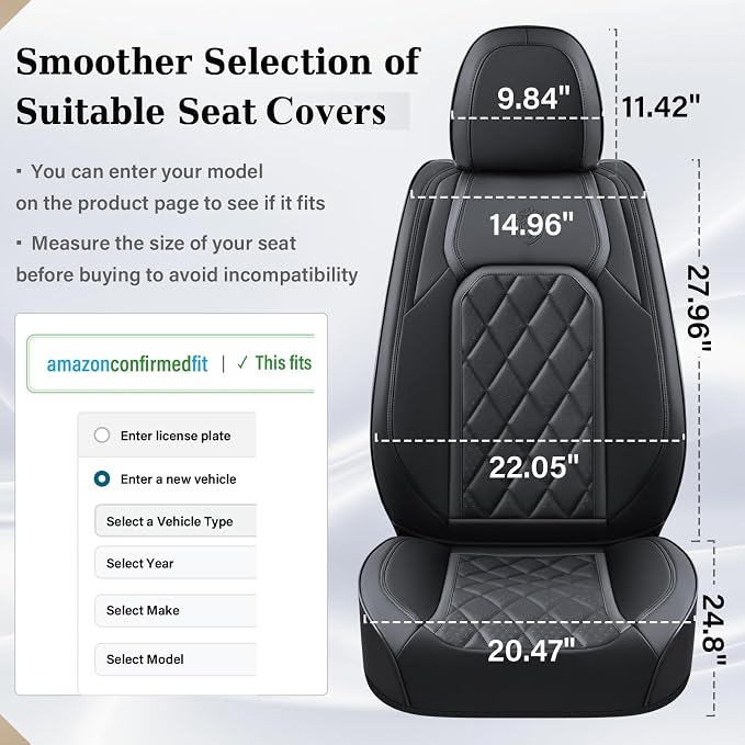 Coverado Car Seat Covers Full Set, Black Seat Covers, Waterproof Faux Leather Car Seat Cover, Luxury Car Seat Cover, Automotive Seat Covers 5 Seats, Car Seat Protector Universal Fit Most Cars